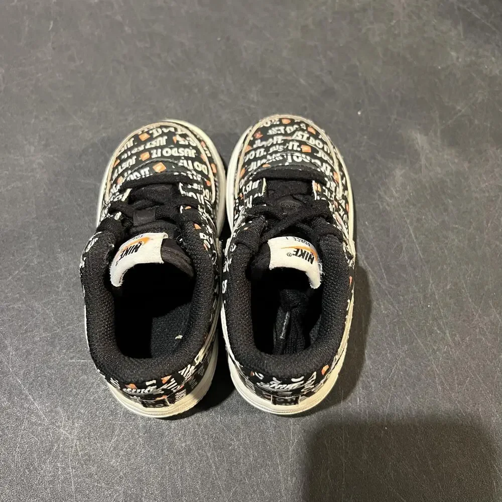 Nike Air Force 1 Shoes Kids Size 7C Black White Just Do It JDI All Over Logo AF1